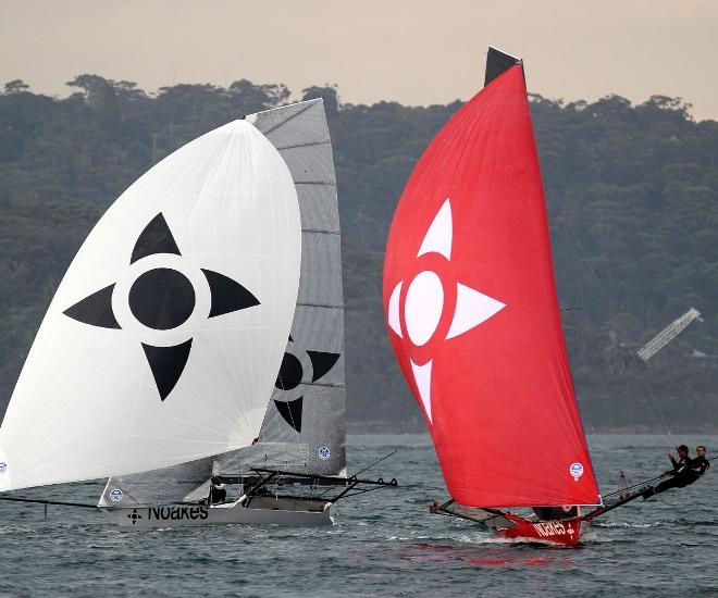 Two Noakes skiffs battle for fourth place - 2015 18ft Skiffs R. Watt Memorial Trophy © Frank Quealey /Australian 18 Footers League http://www.18footers.com.au